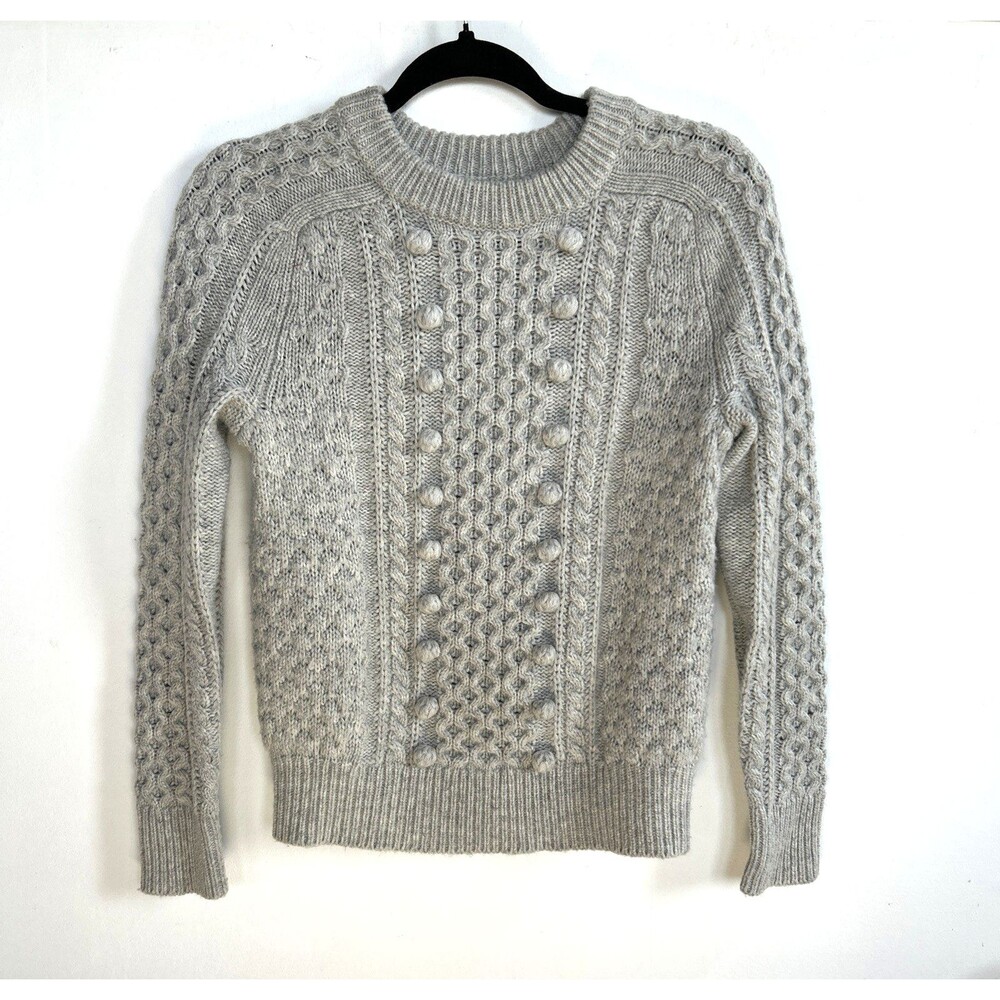 J Crew Popcorn Cable Knit Sweater Womens Size XXS Light Gray Lamb Wool Blend